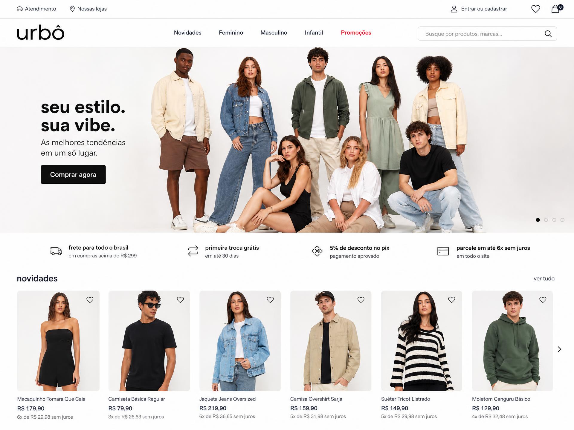 Site de loja de roupas com peças variadas